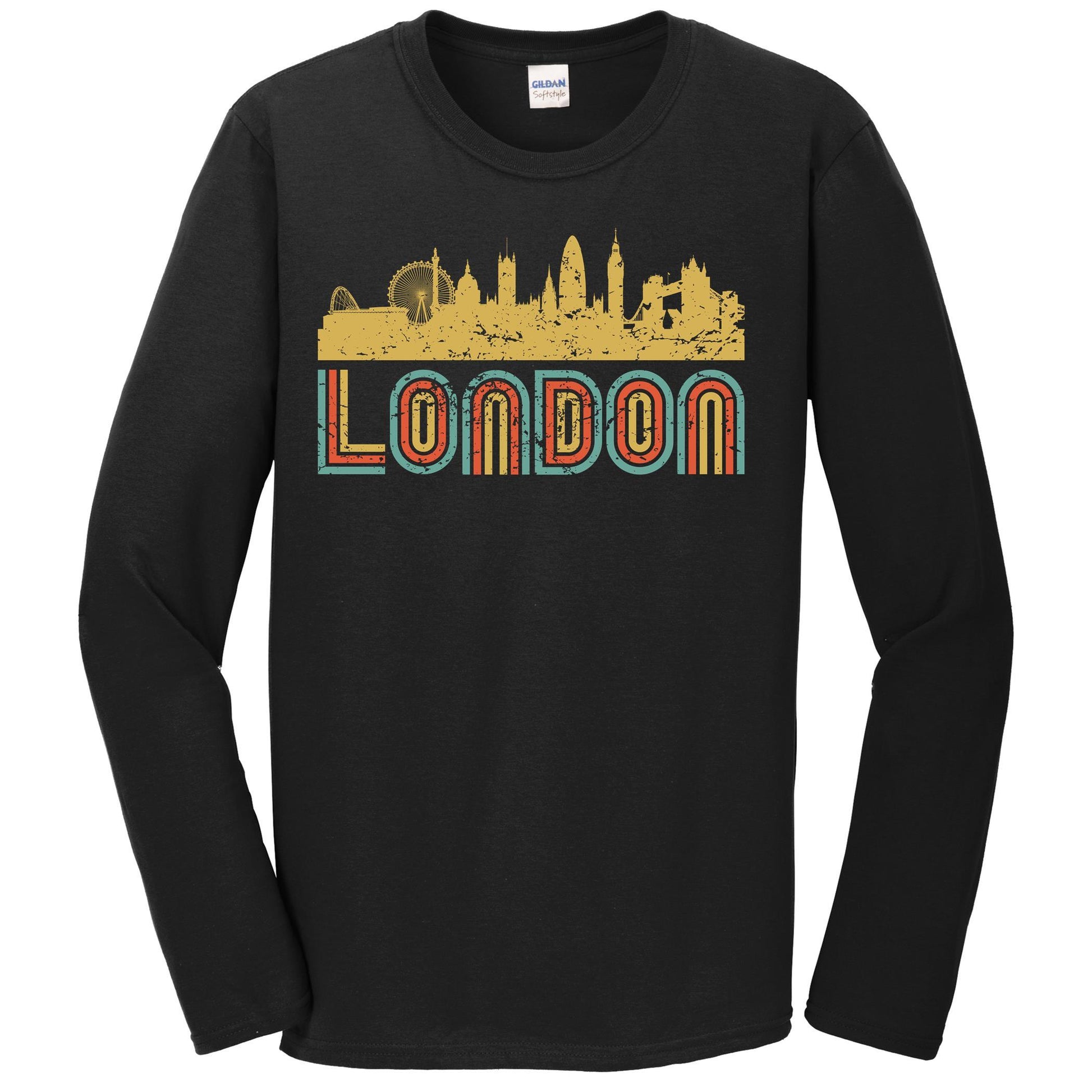 Retro London England Skyline Long Sleeve T-Shirt