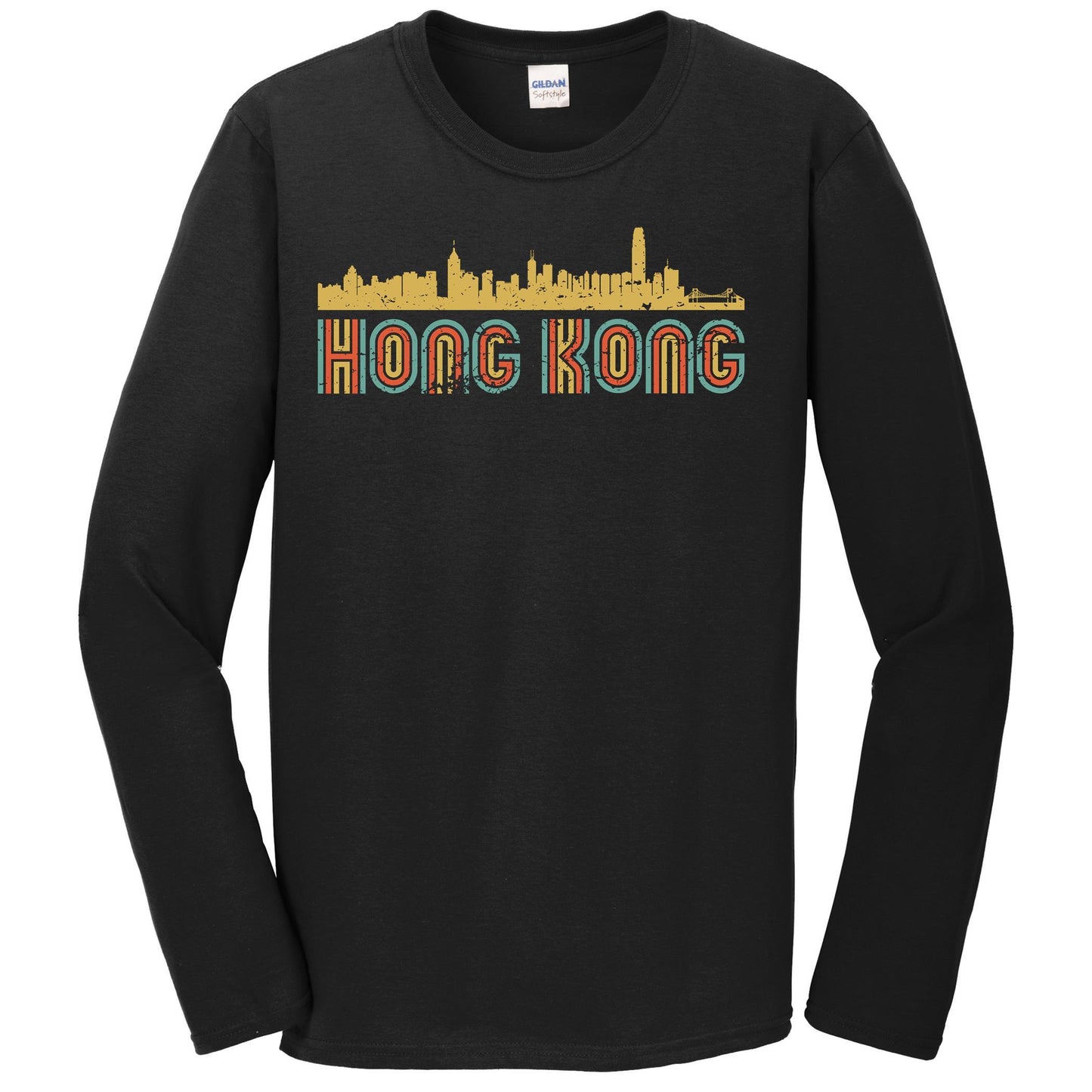 Retro Hong Kong Skyline Long Sleeve T-Shirt