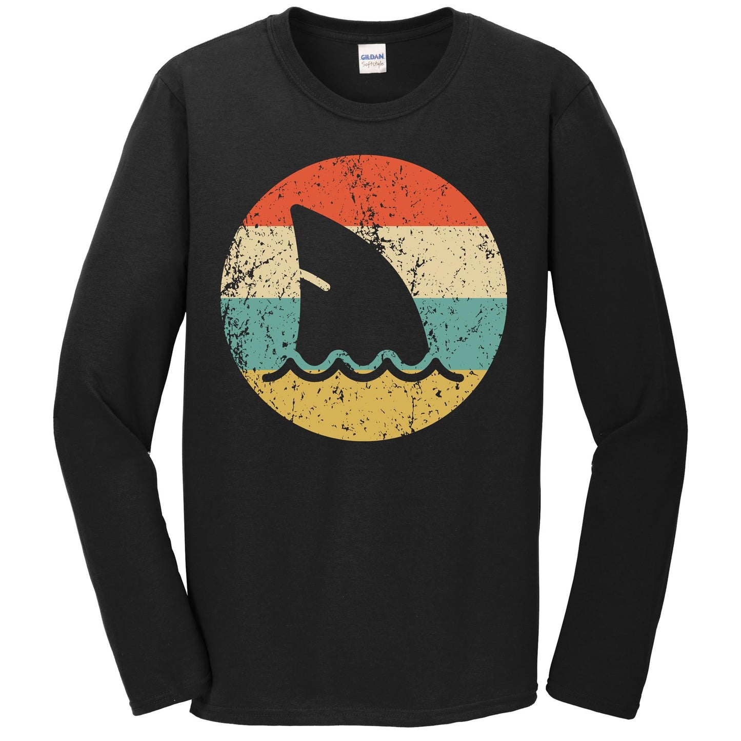 Shark Fin Retro Style Shark Long Sleeve T-Shirt