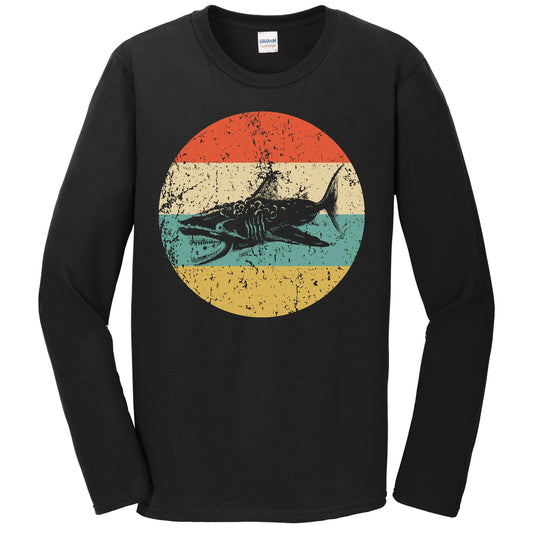 Great White Shark Retro Style Megalodon Long Sleeve T-Shirt