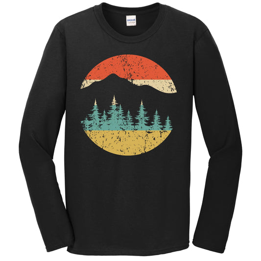 Outdoors Nature Camping Retro Mountains and Trees Icon Long Sleeve T-Shirt