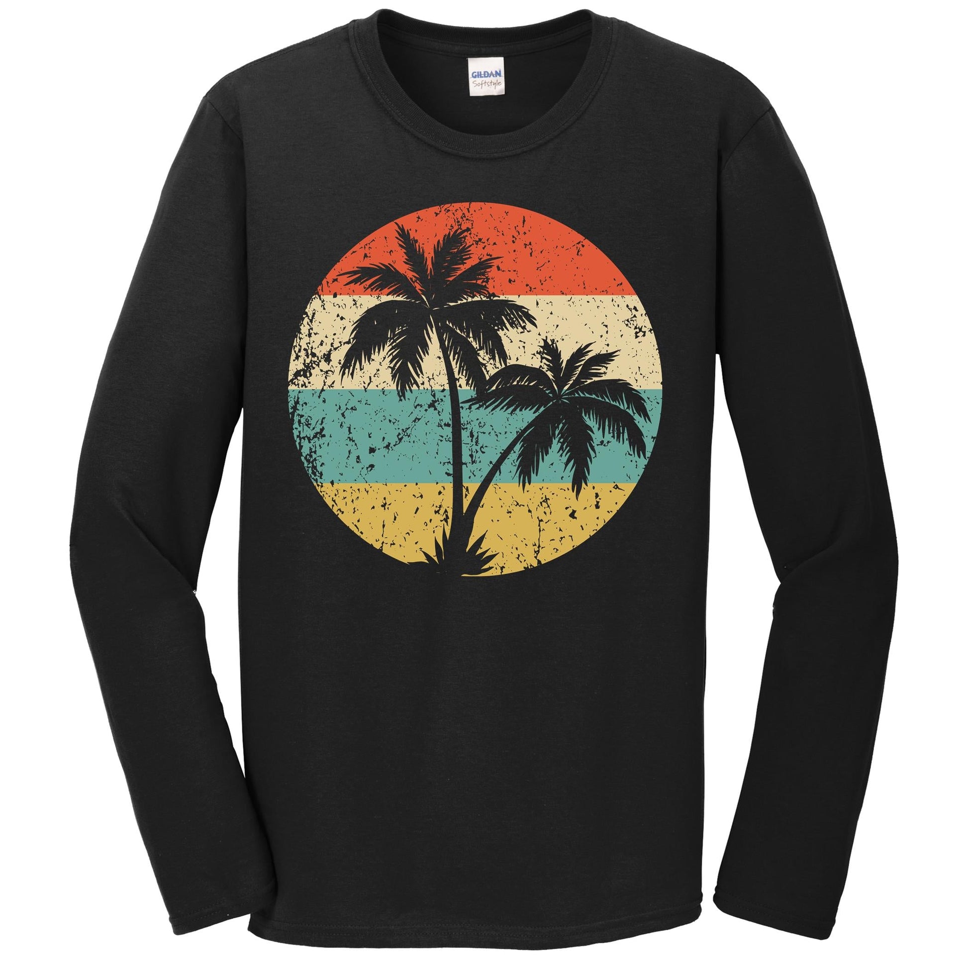 Tropical Beach Vacation Retro Palm Trees Icon Long Sleeve T-Shirt