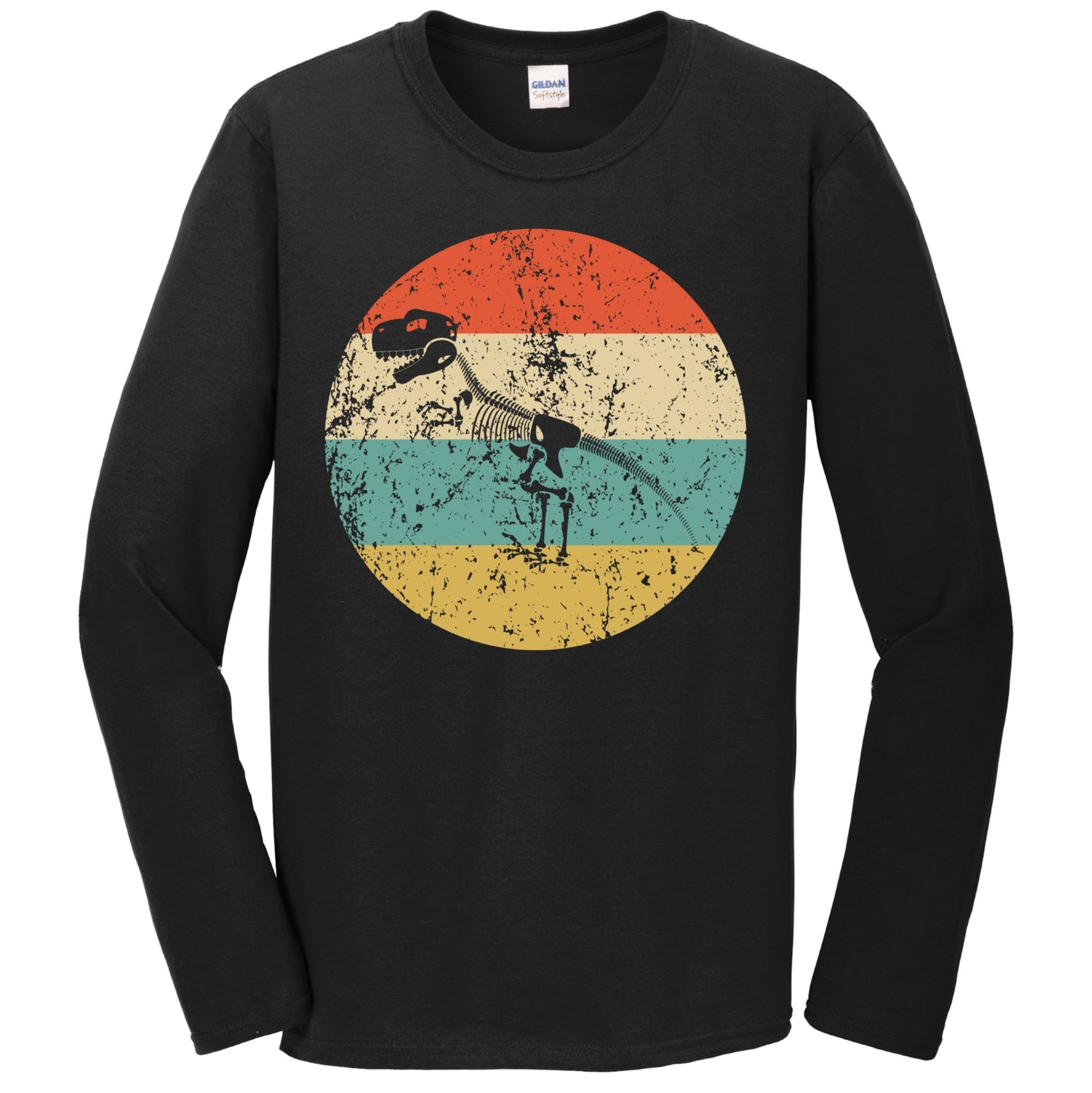 Paleontology Shirt - Retro Dinosaur Skeleton Fossil Icon Long Sleeve T-Shirt