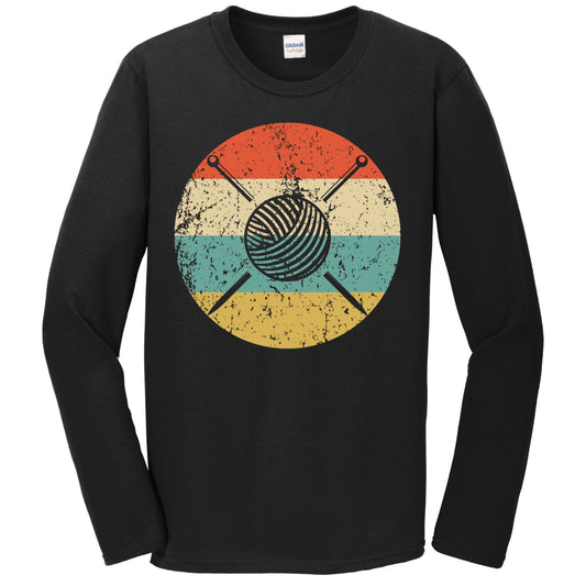 Crochet Shirt - Retro Knitting Yarn Needles Icon Long Sleeve T-Shirt