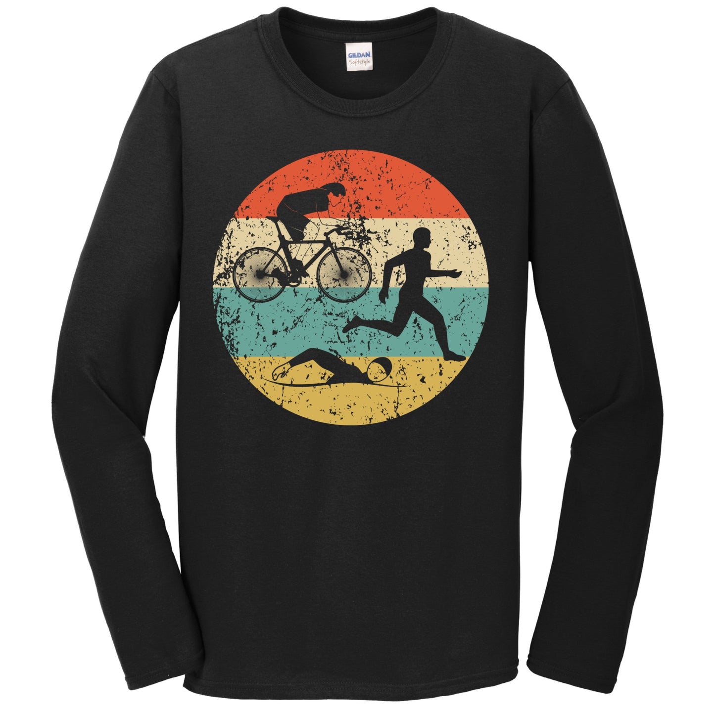 Triathlon Shirt - Retro Running Swimming Biking Icon Long Sleeve T-Shirt