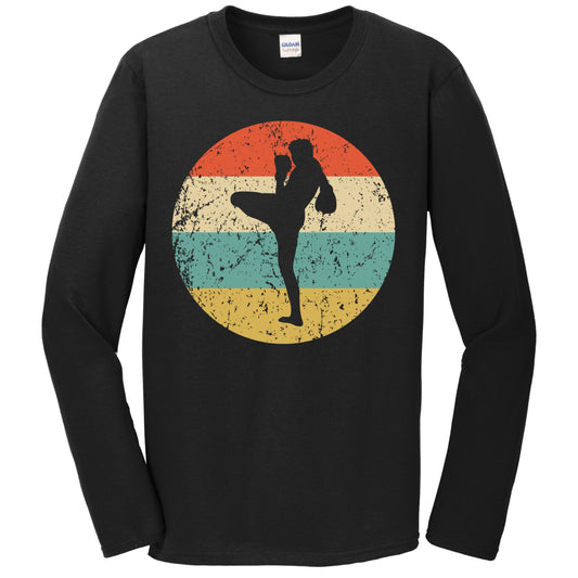 Kick Boxing Shirt - Retro Kick Boxer Icon Long Sleeve T-Shirt