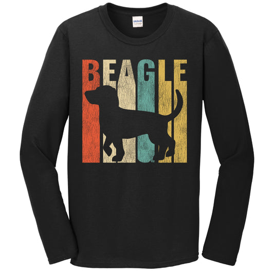 Retro 1970's Style Beagle Dog Silhouette Cracked Distressed Long Sleeve T-Shirt