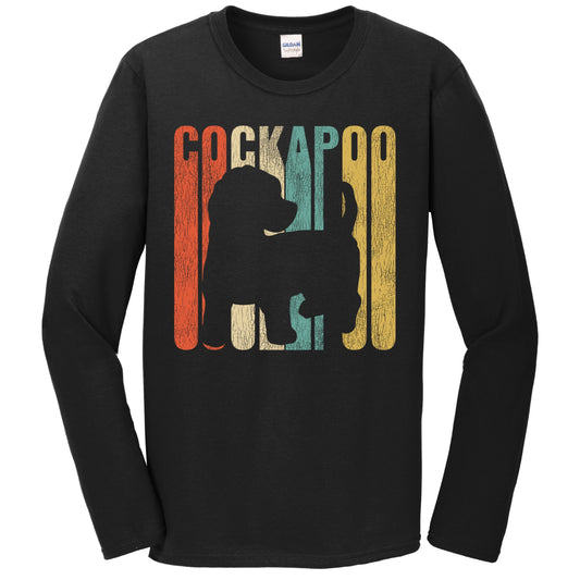 Retro 1970's Style Cockapoo Dog Silhouette Cracked Distressed Long Sleeve T-Shirt