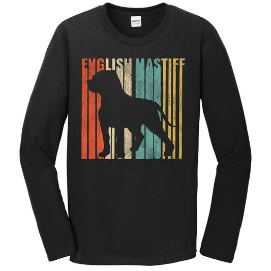 Retro 1970's Style English Mastiff Dog Silhouette Cracked Distressed Long Sleeve T-Shirt