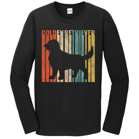Retro 1970's Style Golden Retriever Dog Silhouette Cracked Distressed Long Sleeve T-Shirt