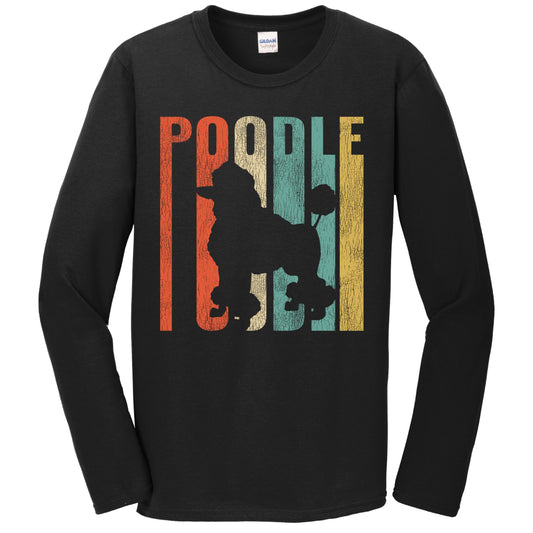 Retro 1970's Style Poodle Dog Silhouette Cracked Distressed Long Sleeve T-Shirt