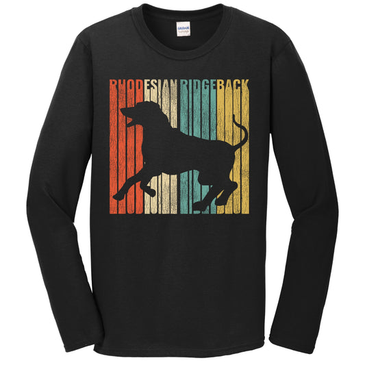 Retro 1970's Style Rhodesian Ridgeback Dog Silhouette Cracked Distressed Long Sleeve T-Shirt