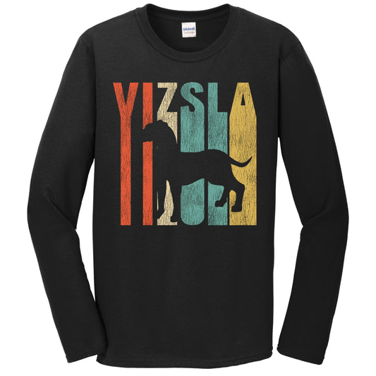 Retro 1970's Style Vizsla Dog Silhouette Cracked Distressed Long Sleeve T-Shirt