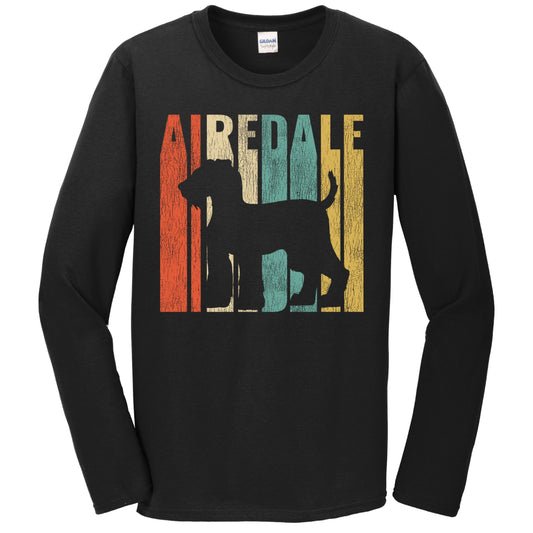 Retro 1970's Style Airedale Terrier Dog Silhouette Airedale Cracked Distressed Long Sleeve T-Shirt