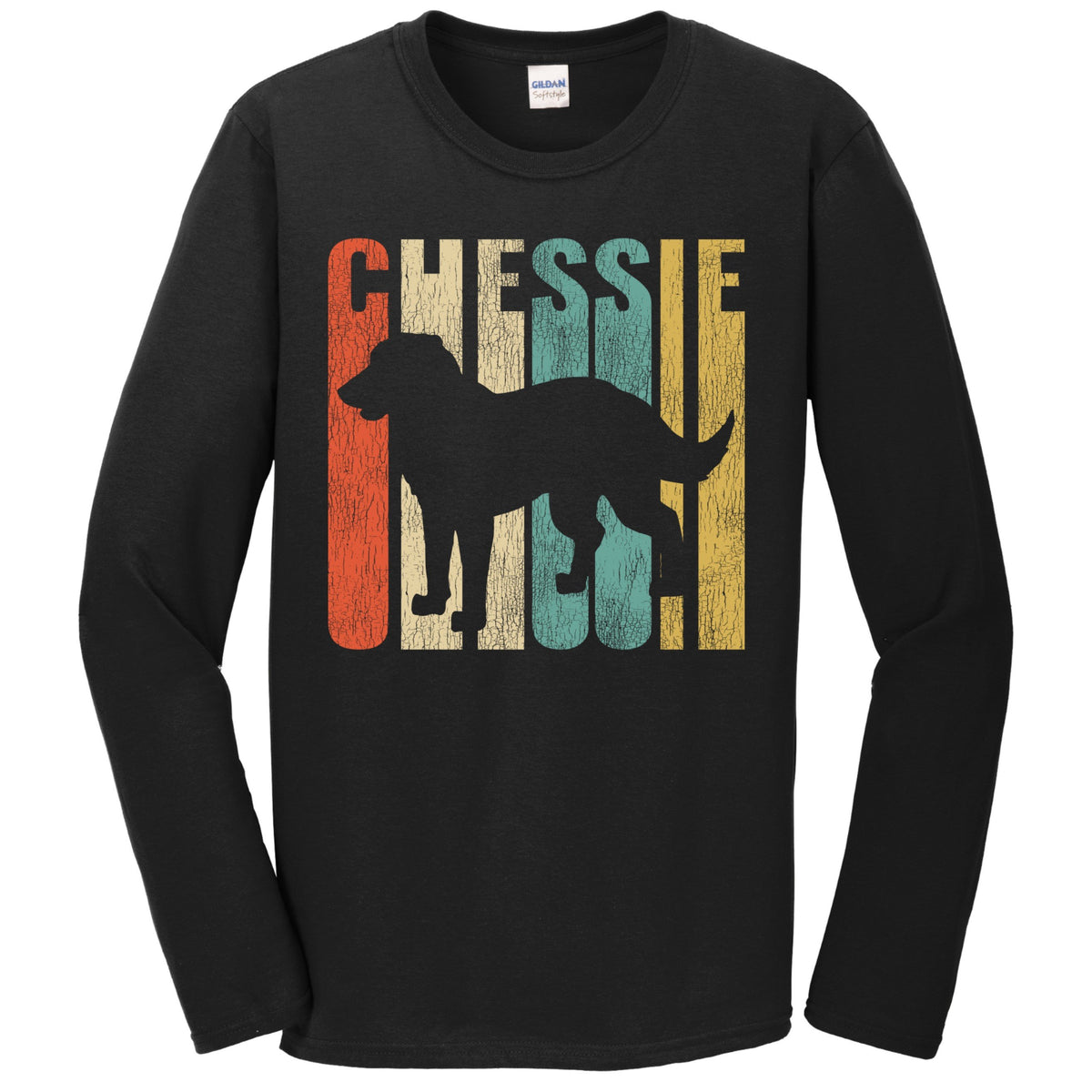 Retro 1970's Style Chessie Dog Silhouette Chesapeake Bay Retriever Cracked Distressed Long Sleeve T-Shirt