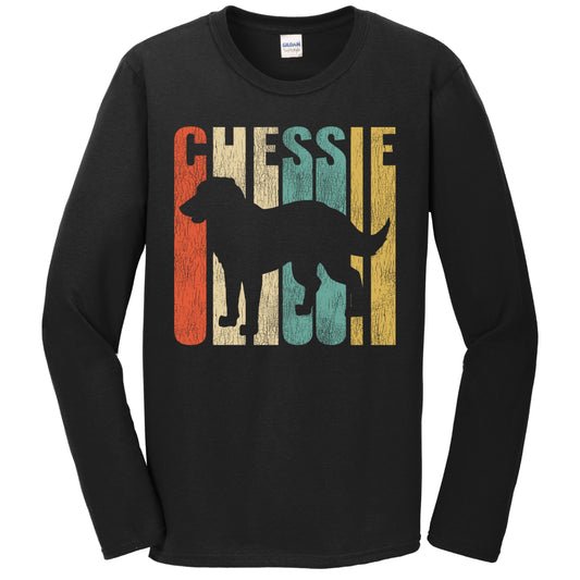 Retro 1970's Style Chessie Dog Silhouette Chesapeake Bay Retriever Cracked Distressed Long Sleeve T-Shirt