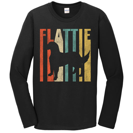 Retro 1970's Style Flattie Dog Silhouette FlaLong Sleeve T-Coated Retriever Cracked Distressed Long Sleeve T-Shirt