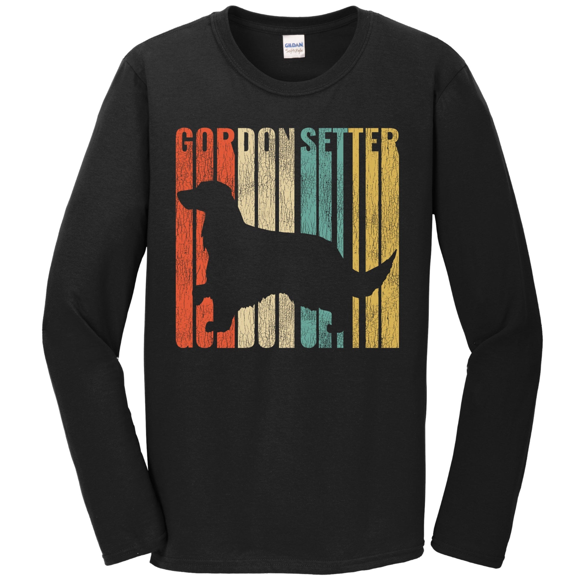 Retro 1970's Style Gordon Setter Dog Silhouette Cracked Distressed Long Sleeve T-Shirt