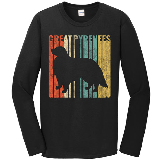 Retro 1970's Style Great Pyrenees Dog Silhouette Cracked Distressed Long Sleeve T-Shirt