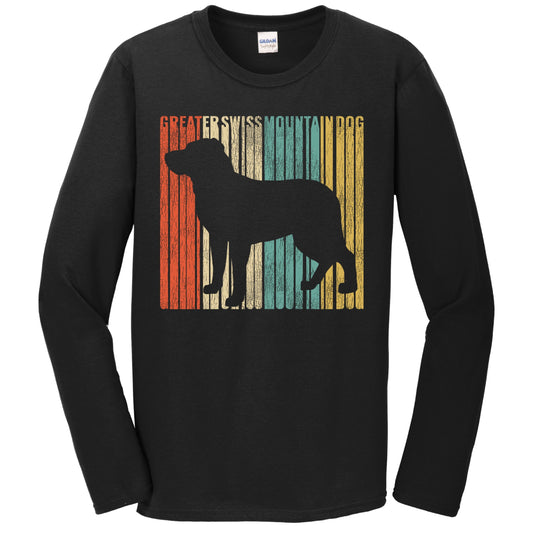 Retro 1970's Style Greater Swiss Mountain Dog Dog Silhouette Cracked Distressed Long Sleeve T-Shirt