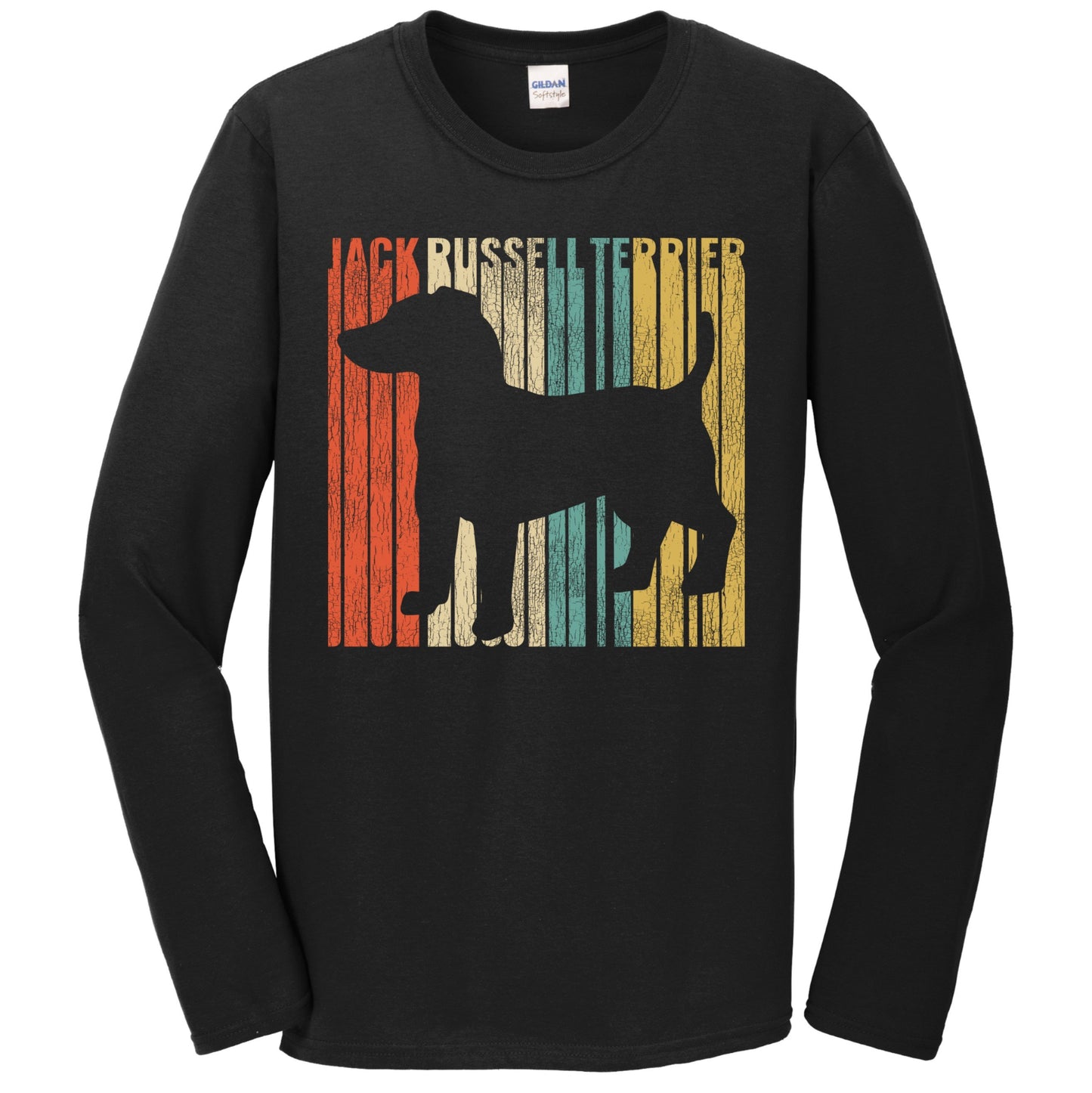 Retro 1970's Style Jack Russell Terrier Dog Silhouette Cracked Distressed Long Sleeve T-Shirt