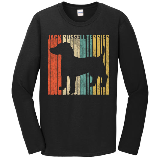 Retro 1970's Style Jack Russell Terrier Dog Silhouette Cracked Distressed Long Sleeve T-Shirt