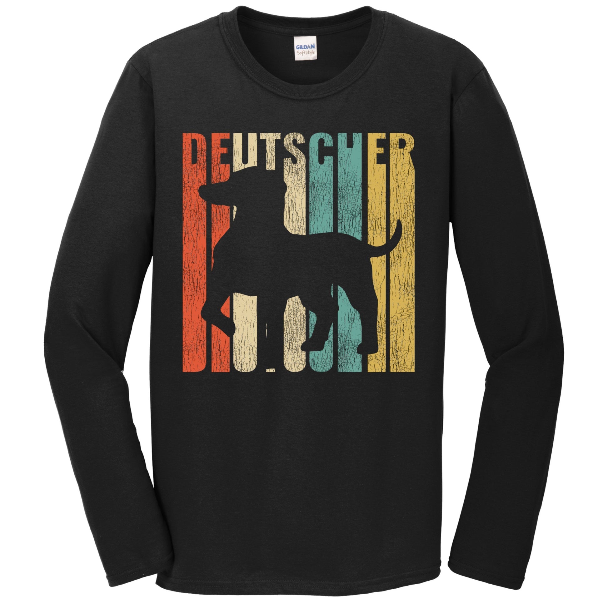 Retro 1970's Style Deutscher Dog Silhouette German Shorthaired Pointer Cracked Distressed Long Sleeve T-Shirt