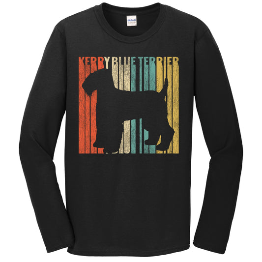 Retro 1970's Style Kerry Blue Terrier Dog Silhouette Cracked Distressed Long Sleeve T-Shirt
