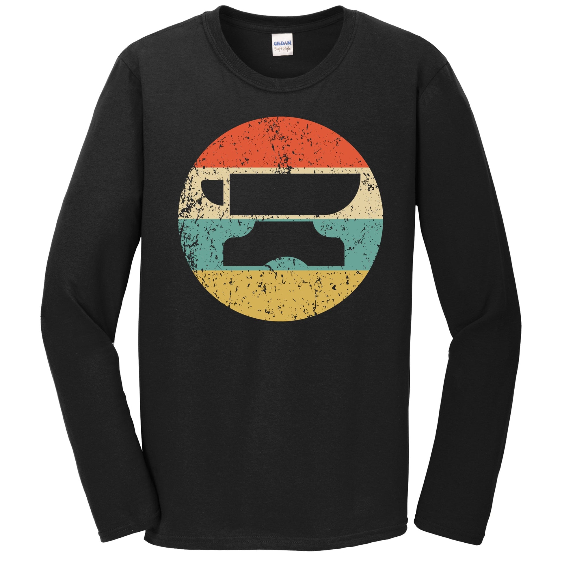 Retro Anvil 1960s 1970s Vintage Style Blacksmith Metalworker Long Sleeve T-Shirt