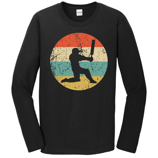 Retro Cricket Player 1960's 1970's Vintage Style Cricket Long Sleeve T-Shirt