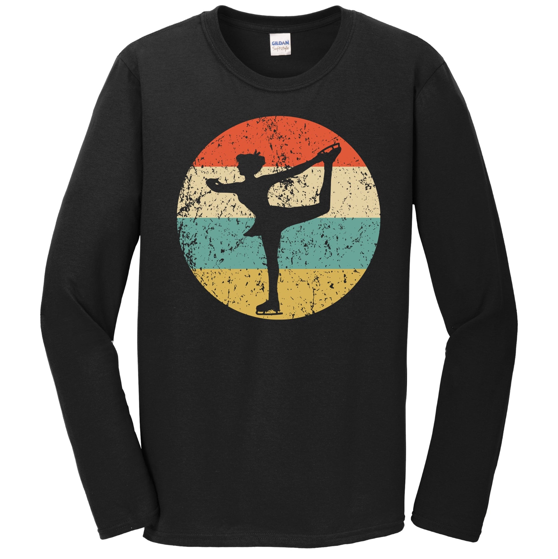 Retro Figure Skater 1960s 1970s Vintage Style Figure Skating Long Sleeve T-Shirt