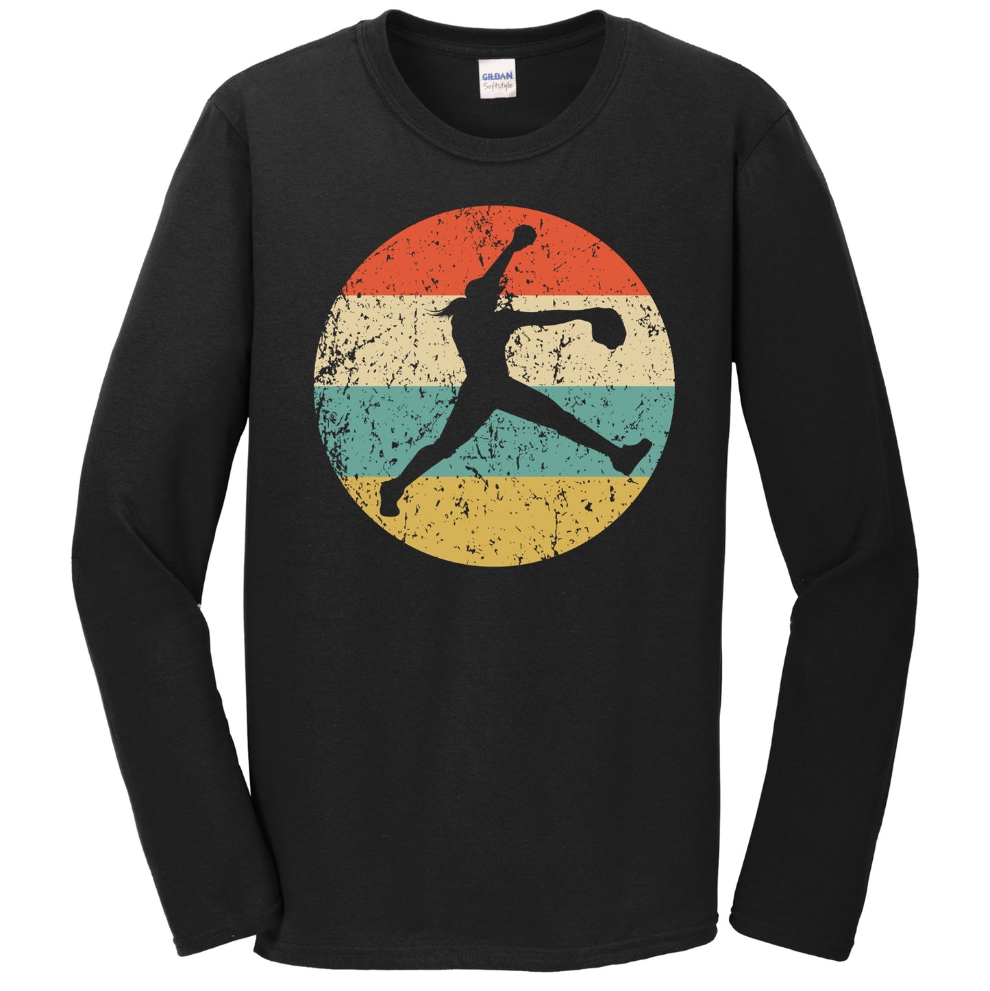 Retro Softball Pitcher 1960's 1970's Vintage Style Softball Long Sleeve T-Shirt