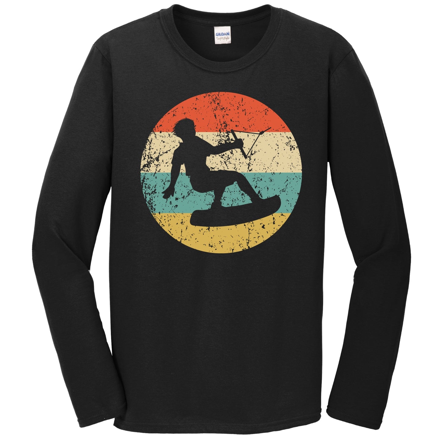 Retro Wakeboarder 1960's 1970's Vintage Style Wakeboarding Long Sleeve T-Shirt