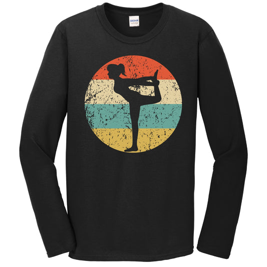 Retro Yoga Pose 1960's 1970's Vintage Style Yoga Long Sleeve T-Shirt