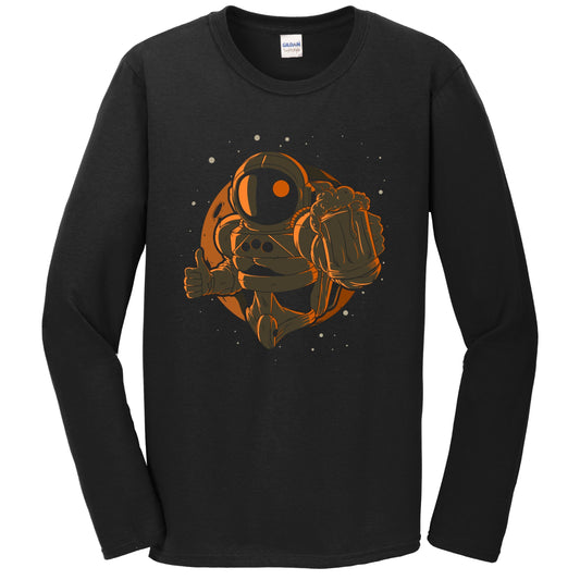 Astronaut With Beer Outer Space Spaceman Craft Beer Long Sleeve T-Shirt - Men's Astronaut Shirt