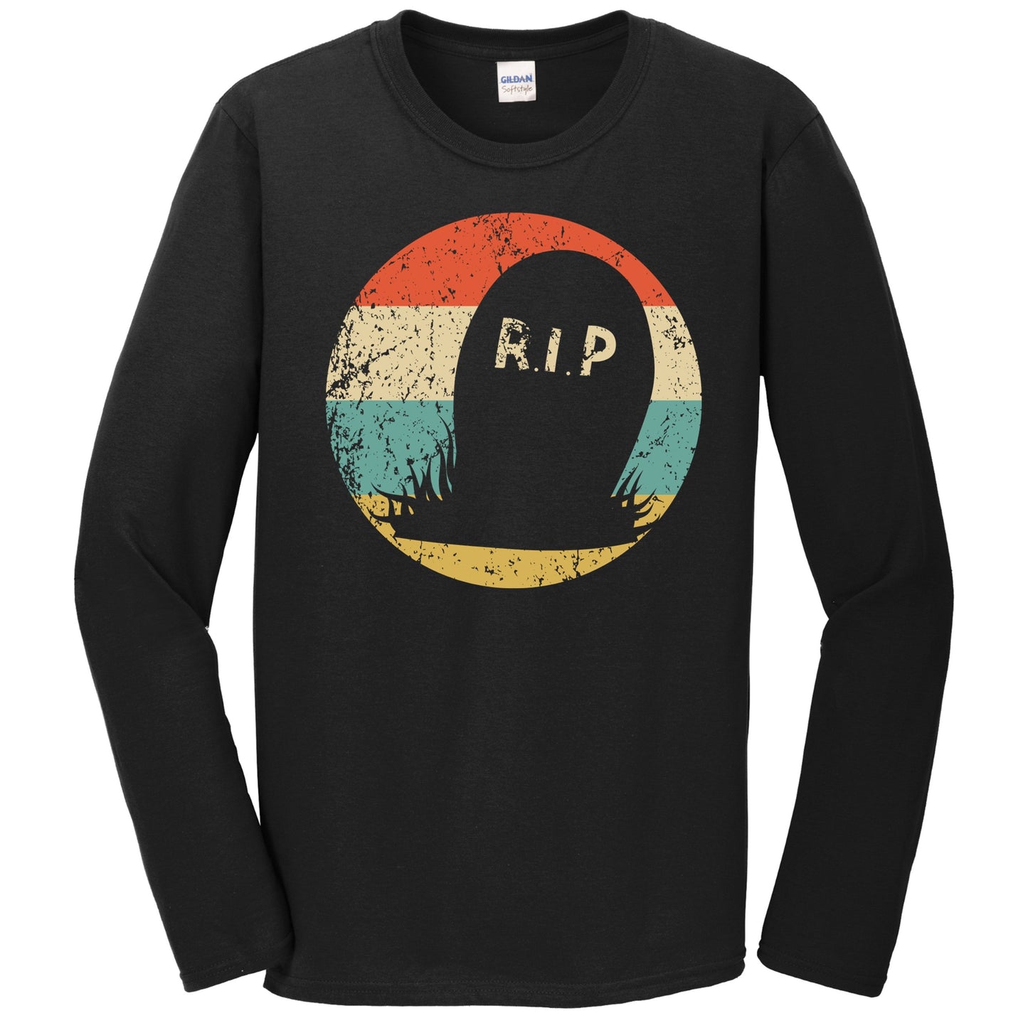 Retro Scary Creepy Grave Silhouette Spooky Halloween Long Sleeve T-Shirt