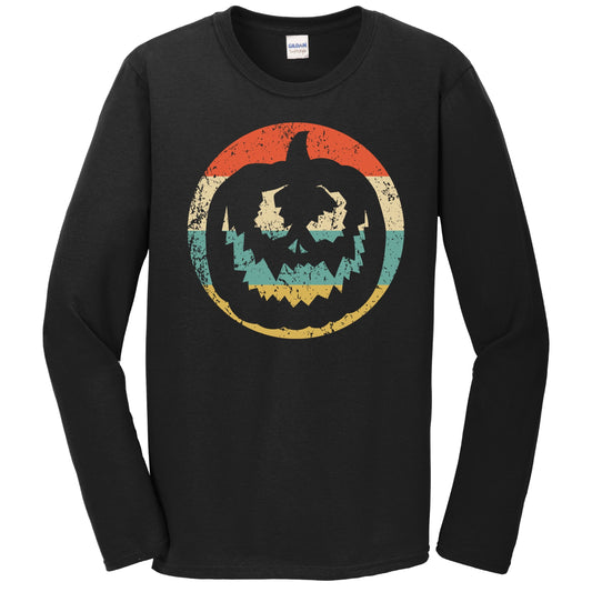 Retro Spooky Scary Jackolantern Halloween Pumpkin Silhouette Long Sleeve T-Shirt