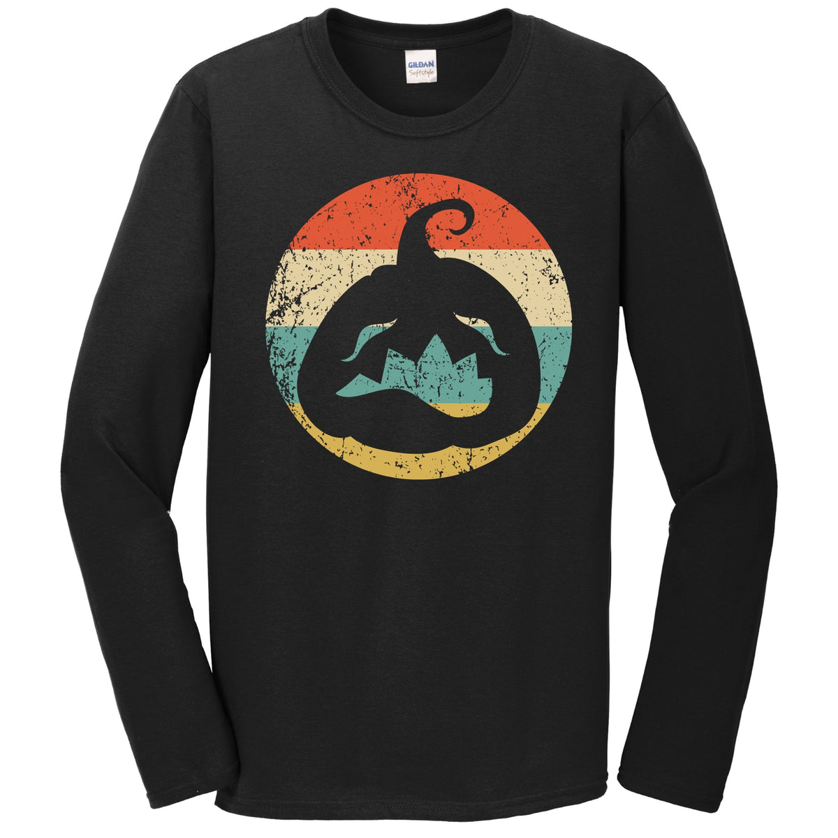 Retro Spooky Halloween Jackolantern Pumpkin Silhouette Scary Long Sleeve T-Shirt