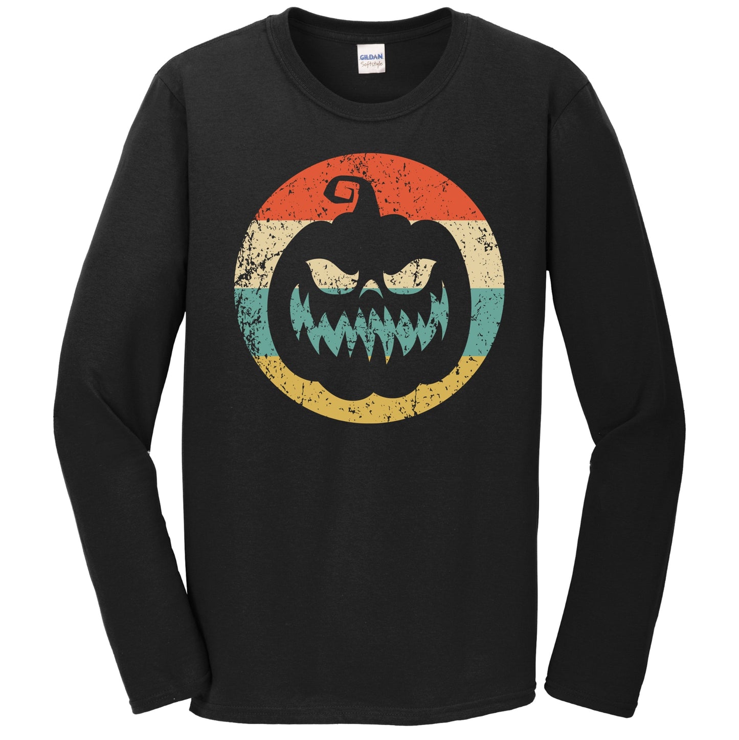 Retro Halloween Scary Jackolantern Pumpkin Silhouette Spooky Long Sleeve T-Shirt