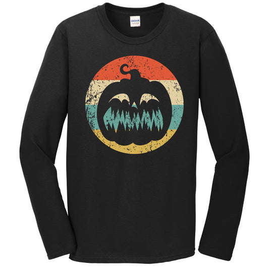 Halloween Jackolantern Pumpkin Silhouette Spooky Scary Retro Long Sleeve T-Shirt