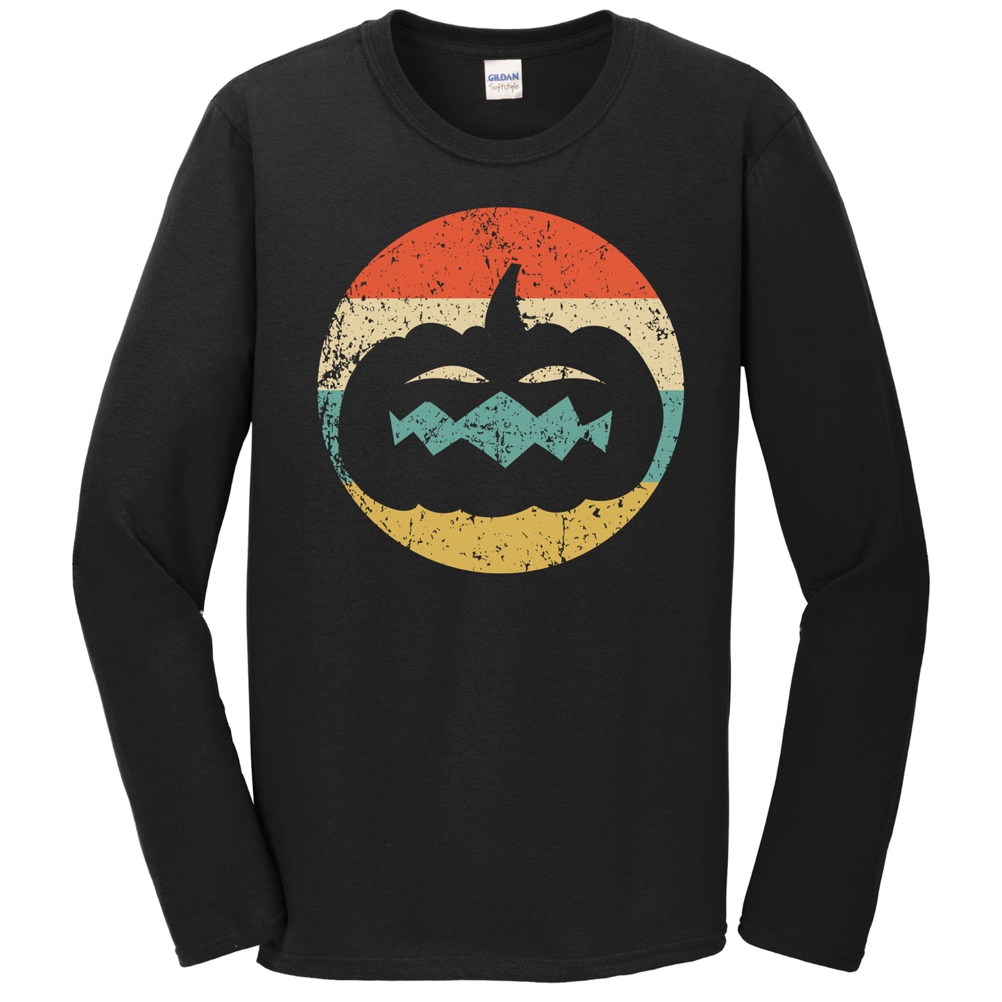 Halloween Jackolantern Pumpkin Silhouette Retro Scary Spooky Long Sleeve T-Shirt