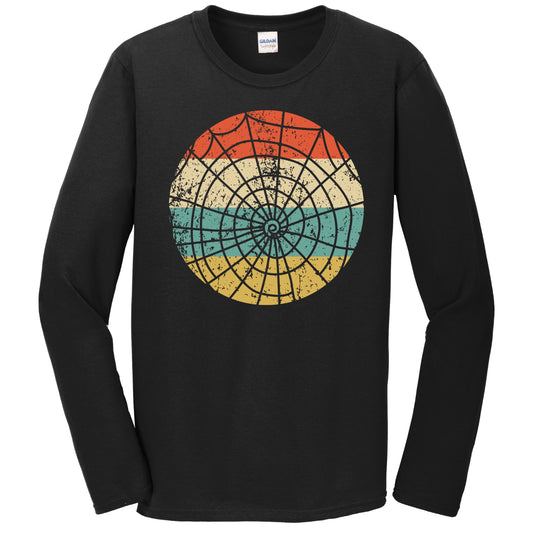 Retro Spooky Scary Spiderweb Silhouette Creepy Halloween Long Sleeve T-Shirt