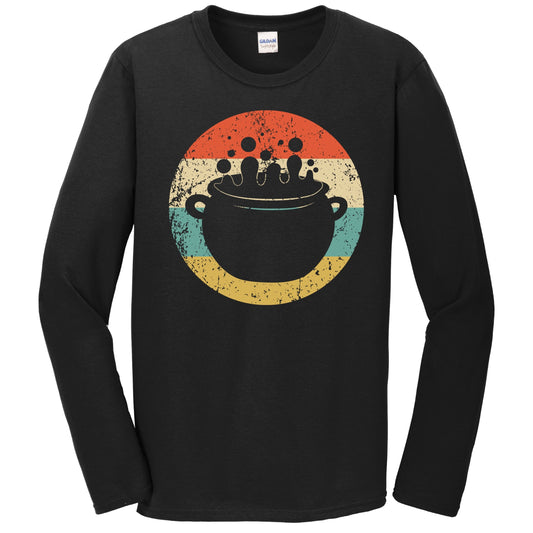 Retro Spooky Scary Witches Cauldron Silhouette Halloween Long Sleeve T-Shirt