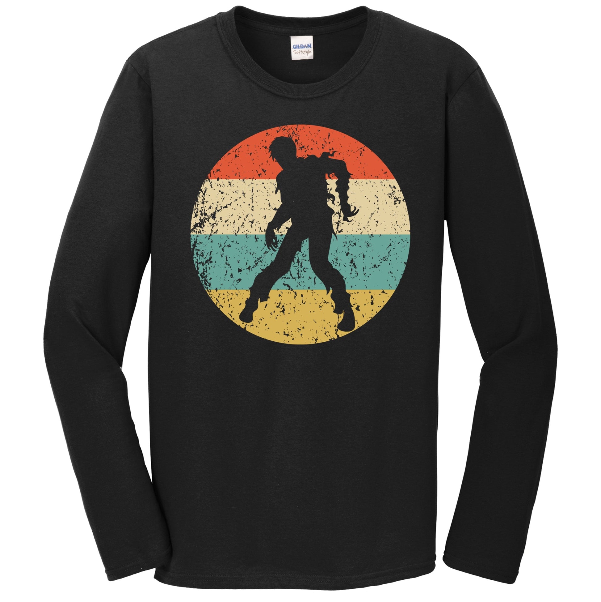 Halloween Spooky Scary Zombie Silhouette Creepy Retro Long Sleeve T-Shirt