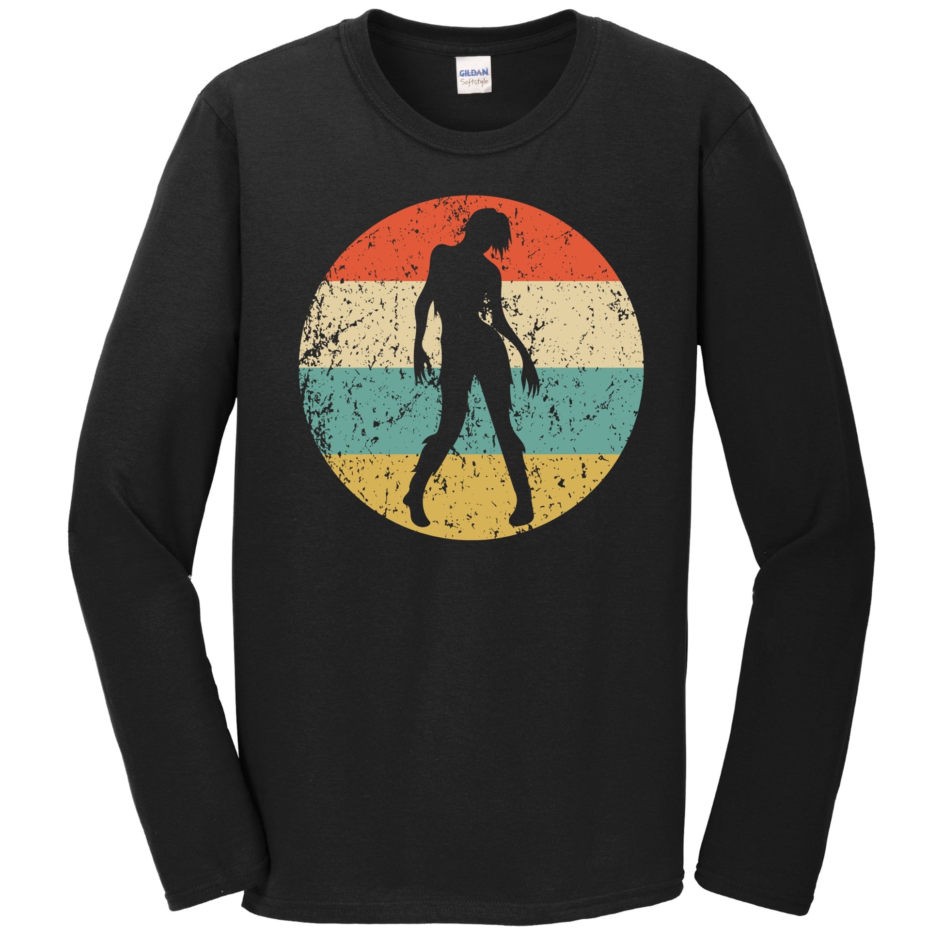 Creepy Spooky Scary Zombie Silhouette Retro Halloween Long Sleeve T-Shirt