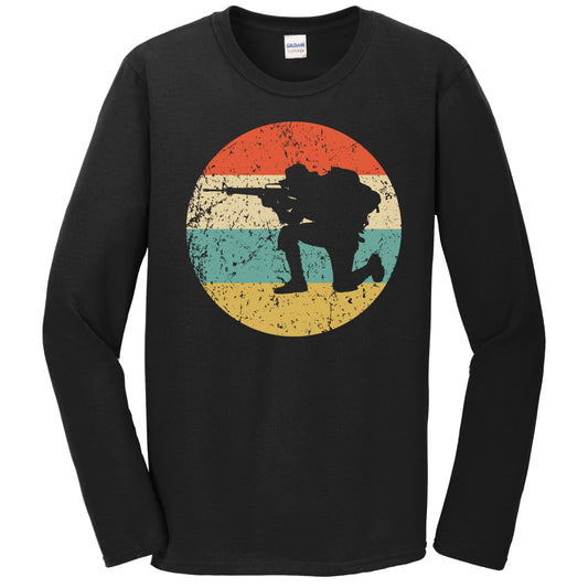 Crouching Soldier Silhouette Retro Military Long Sleeve T-Shirt
