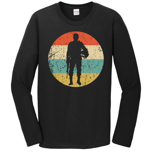 Standing Soldier Silhouette Retro Military Long Sleeve T-Shirt