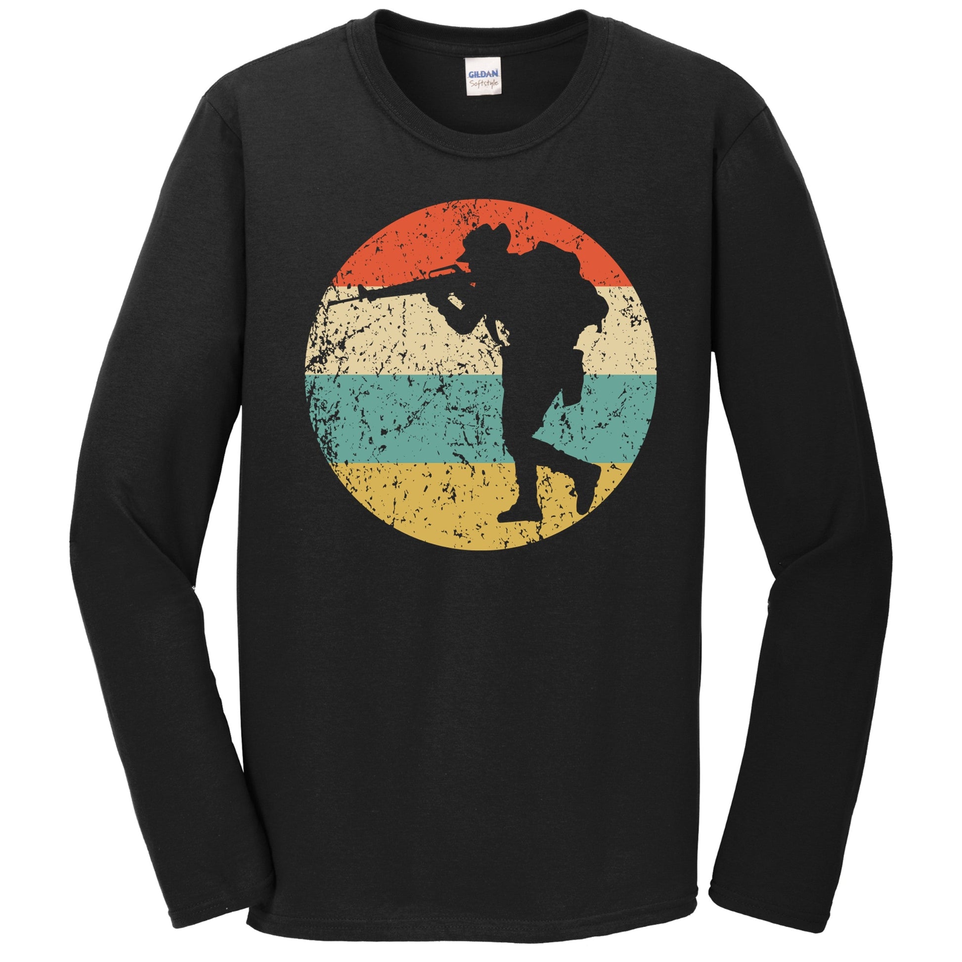 Walking Soldier Silhouette Retro Military Long Sleeve T-Shirt