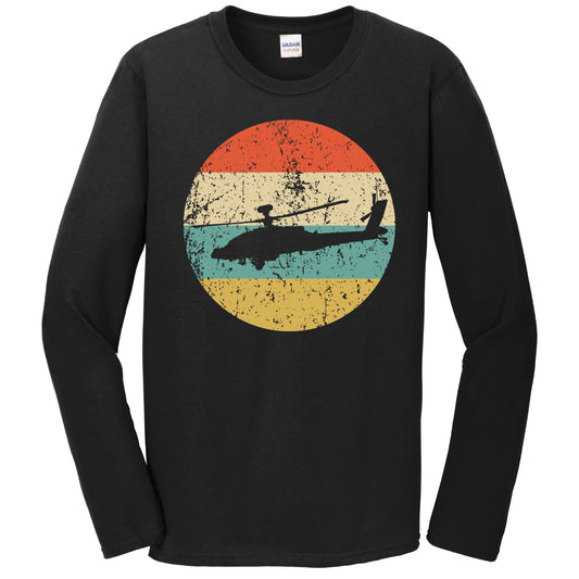 Chinook Helicopter Silhouette Retro Military Long Sleeve T-Shirt