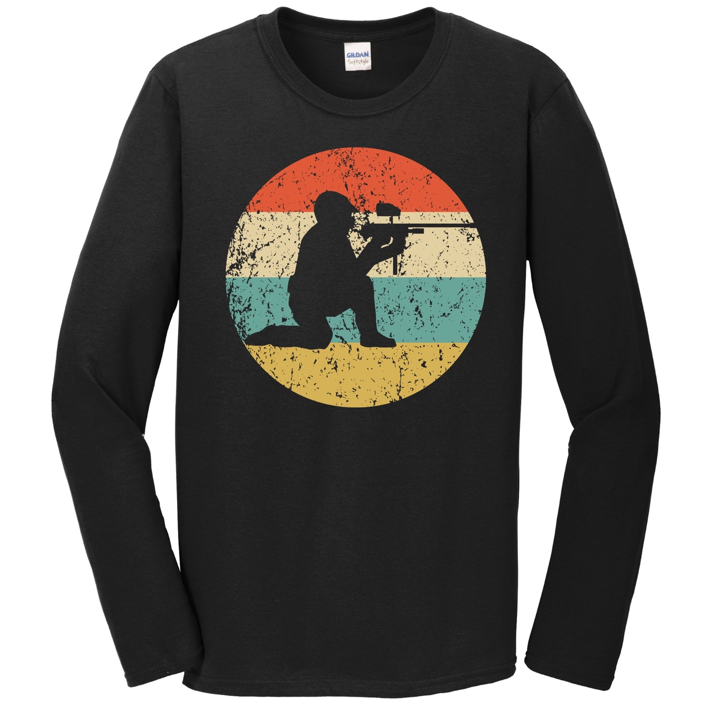 Paintball Player Silhouette Retro Sports Long Sleeve T-Shirt